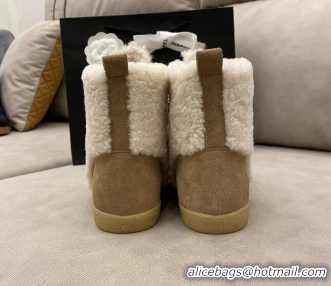 Best Quality Chanel Suede and CC Shearling Wool Short Boots 120422 Brown