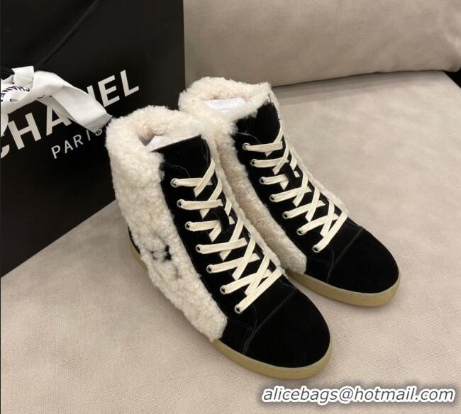 Good Product Chanel Suede and CC Shearling Wool Short Boots 120422 Black