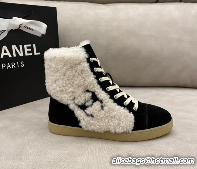 Good Product Chanel Suede and CC Shearling Wool Short Boots 120422 Black