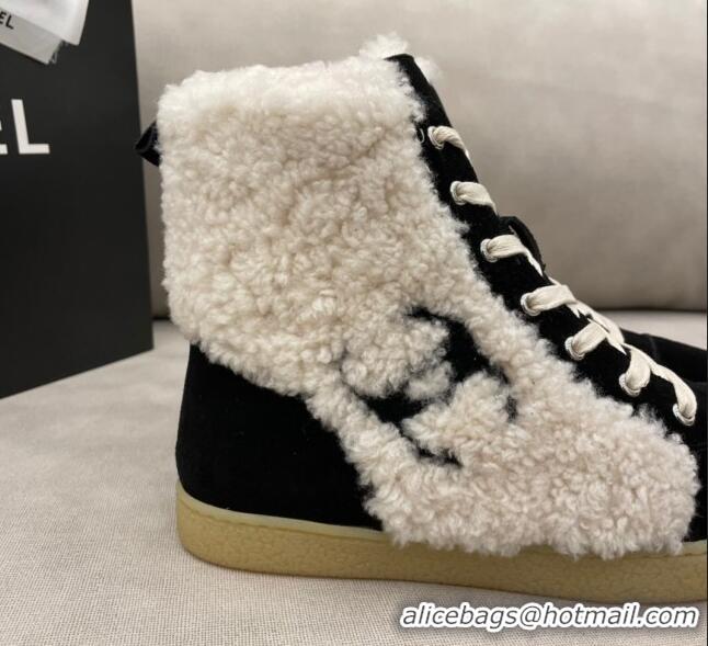 Good Product Chanel Suede and CC Shearling Wool Short Boots 120422 Black