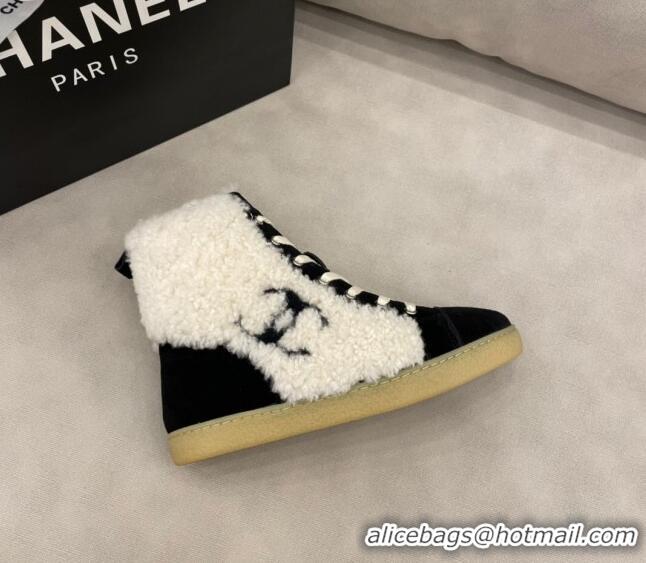 Good Product Chanel Suede and CC Shearling Wool Short Boots 120422 Black