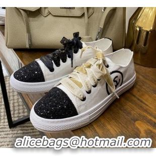 Charming Chanel Canvas Sequins Sneakers 326 White/Balck