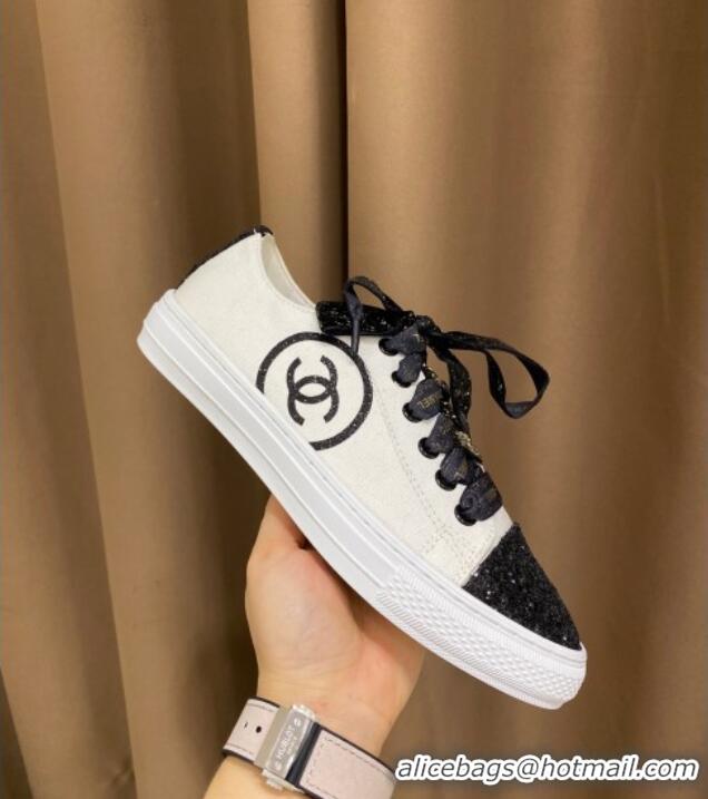 Charming Chanel Canvas Sequins Sneakers 326 White/Balck