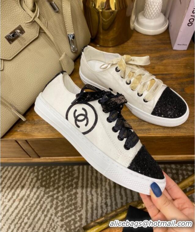 Charming Chanel Canvas Sequins Sneakers 326 White/Balck