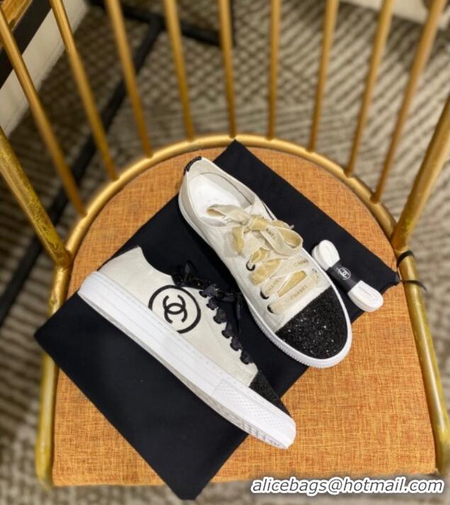 Charming Chanel Canvas Sequins Sneakers 326 White/Balck