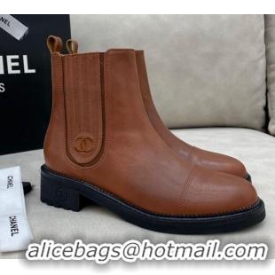 Popular Style Chanel Calfskin Short Boots 405 Brown/Black