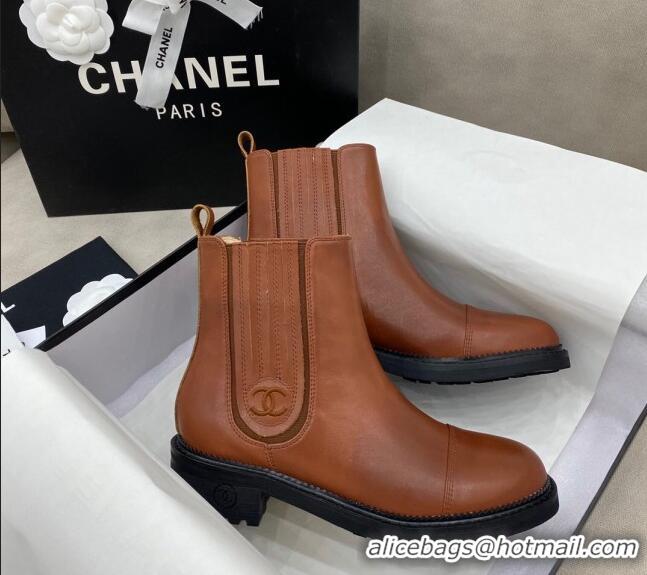 Popular Style Chanel Calfskin Short Boots 405 Brown/Black