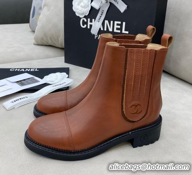 Popular Style Chanel Calfskin Short Boots 405 Brown/Black