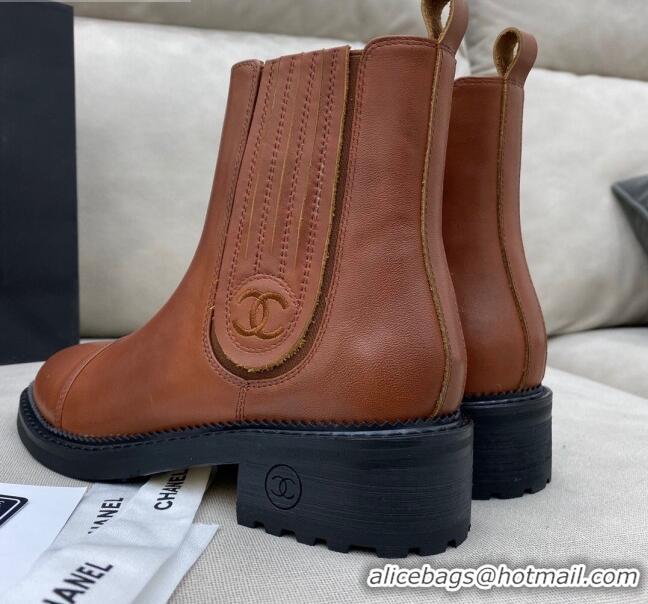 Popular Style Chanel Calfskin Short Boots 405 Brown/Black