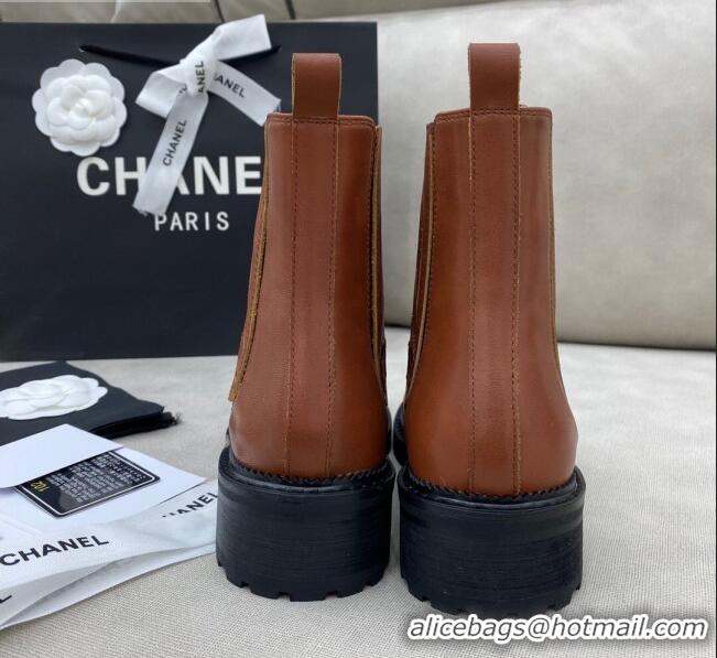 Popular Style Chanel Calfskin Short Boots 405 Brown/Black