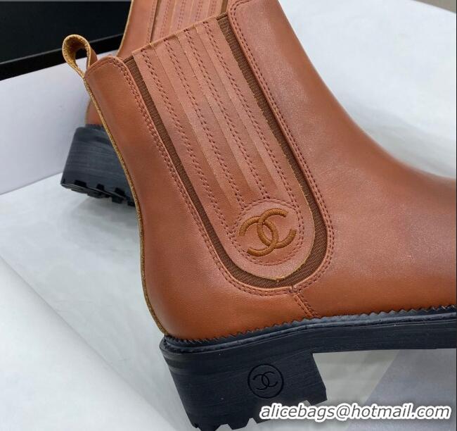 Popular Style Chanel Calfskin Short Boots 405 Brown/Black