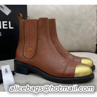 AAAAA Chanel Calfskin Short Boots 120430 Brown/Gold