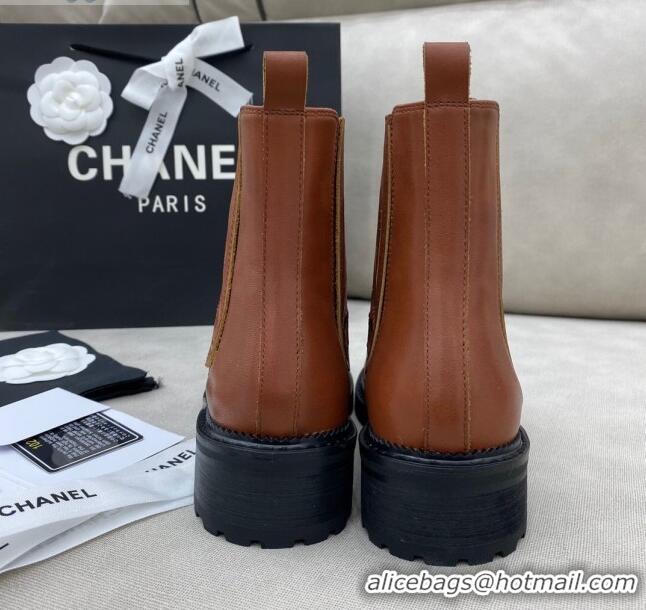 AAAAA Chanel Calfskin Short Boots 120430 Brown/Gold