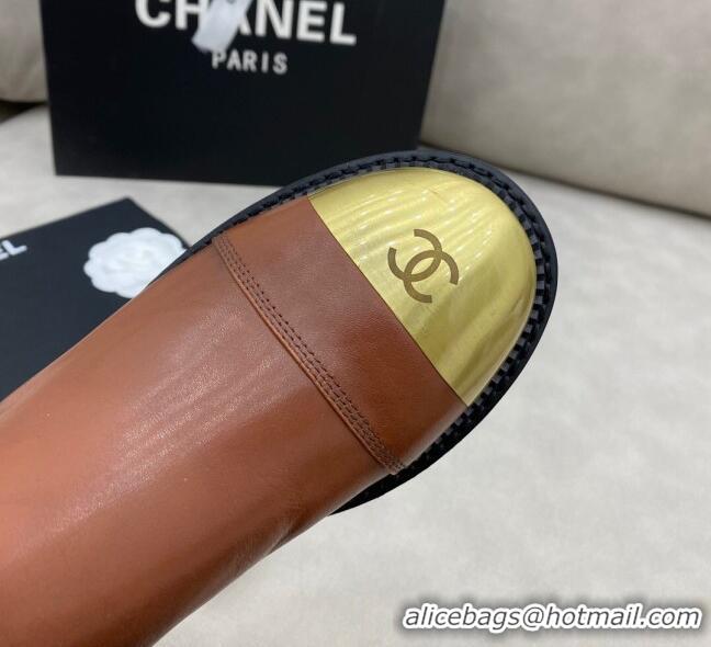 AAAAA Chanel Calfskin Short Boots 120430 Brown/Gold