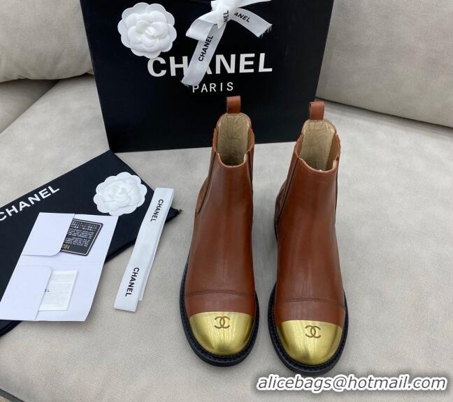 AAAAA Chanel Calfskin Short Boots 120430 Brown/Gold