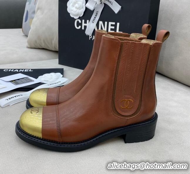 AAAAA Chanel Calfskin Short Boots 120430 Brown/Gold