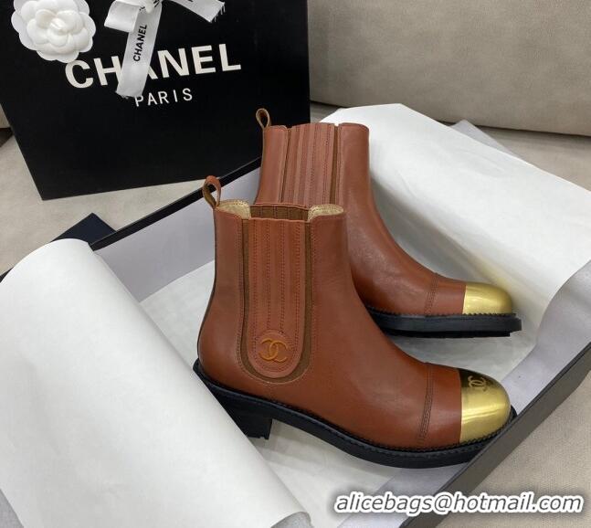 AAAAA Chanel Calfskin Short Boots 120430 Brown/Gold