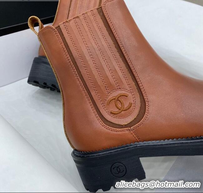 AAAAA Chanel Calfskin Short Boots 120430 Brown/Gold