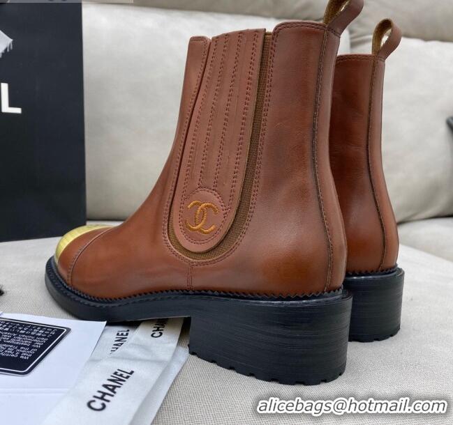 AAAAA Chanel Calfskin Short Boots 120430 Brown/Gold