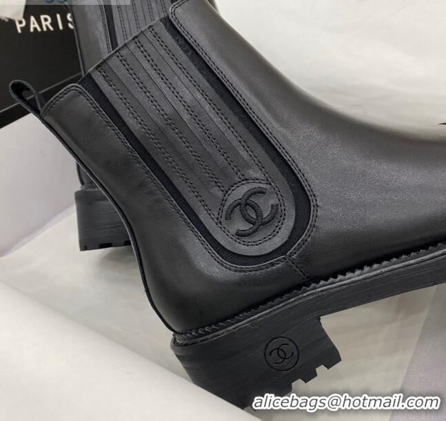 Purchase Chanel Calfskin Short Boots 120430 Black/Silver