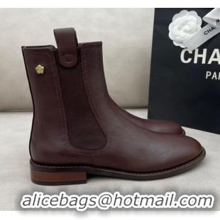 Duplicate Chanel Camellia Calfskin Short Boots 405 Brown 