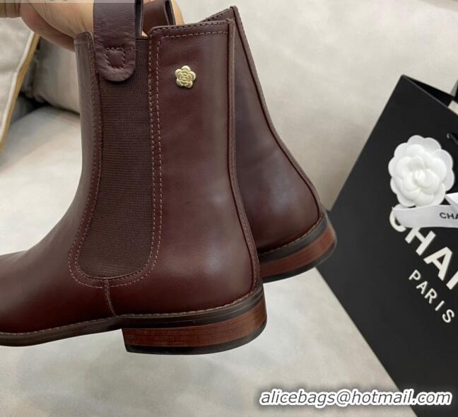 Duplicate Chanel Camellia Calfskin Short Boots 405 Brown 