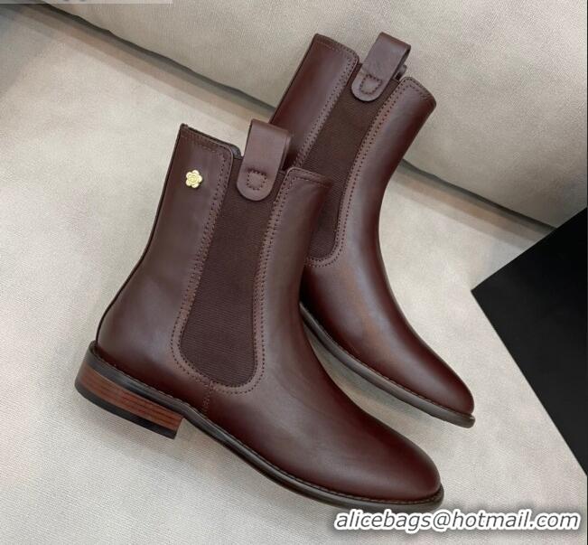 Duplicate Chanel Camellia Calfskin Short Boots 405 Brown 