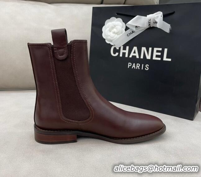 Duplicate Chanel Camellia Calfskin Short Boots 405 Brown 