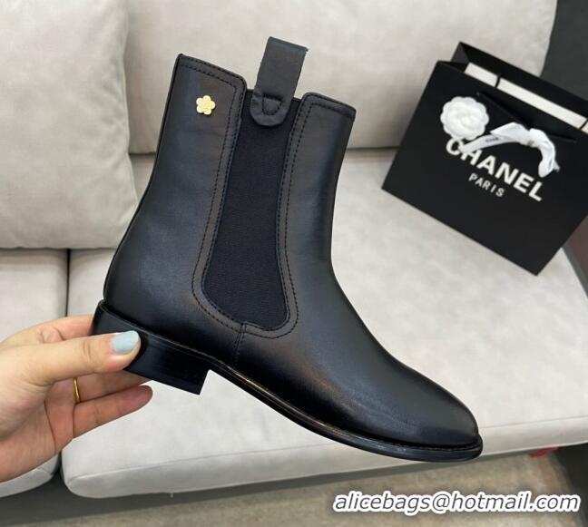 Sumptuous Chanel Camellia Calfskin Short Boots 405 Black