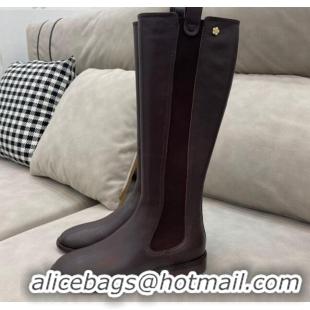 Stylish Chanel Camellia Calfskin High Boots 405 Brown