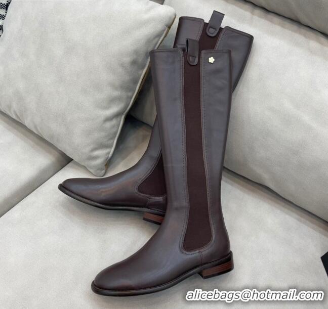 Stylish Chanel Camellia Calfskin High Boots 405 Brown