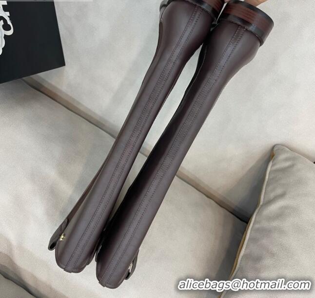 Stylish Chanel Camellia Calfskin High Boots 405 Brown