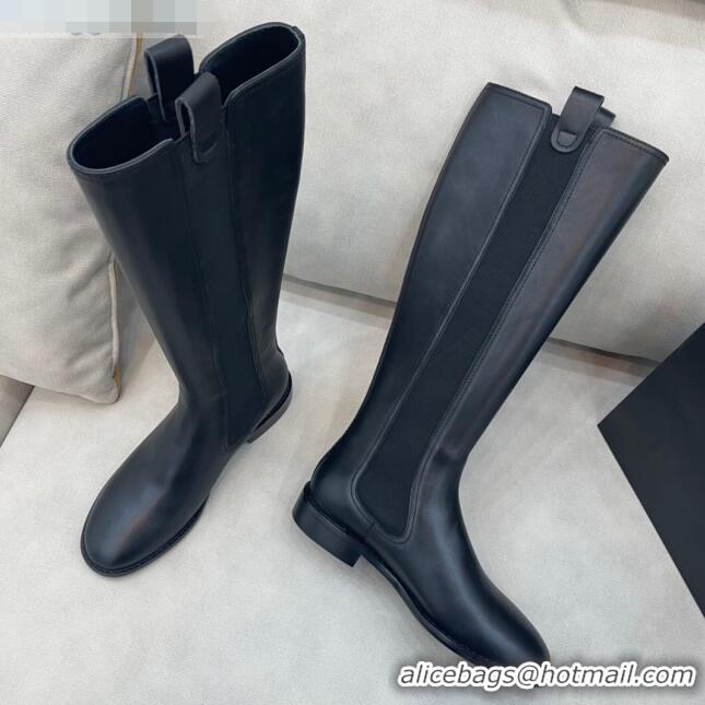 Best Grade Chanel Camellia Calfskin High Boots 405 Black