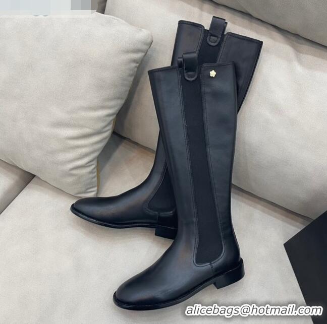 Best Grade Chanel Camellia Calfskin High Boots 405 Black