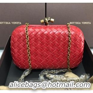 Fashion Cheap Bottega Veneta Knot Woven Lambskin Clutch with Chain BV11010 Red