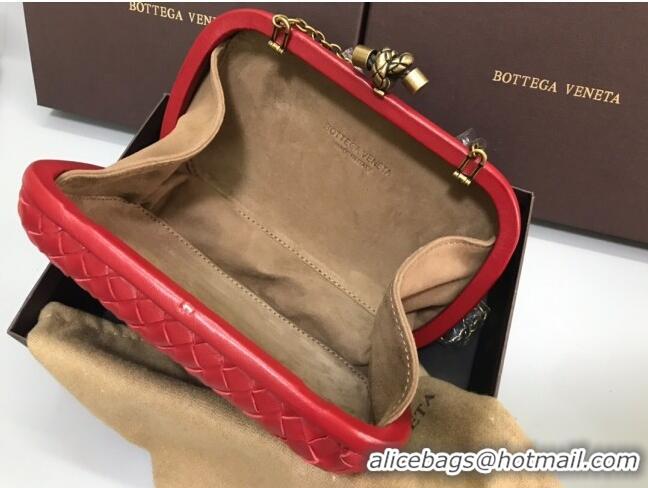 Fashion Cheap Bottega Veneta Knot Woven Lambskin Clutch with Chain BV11010 Red