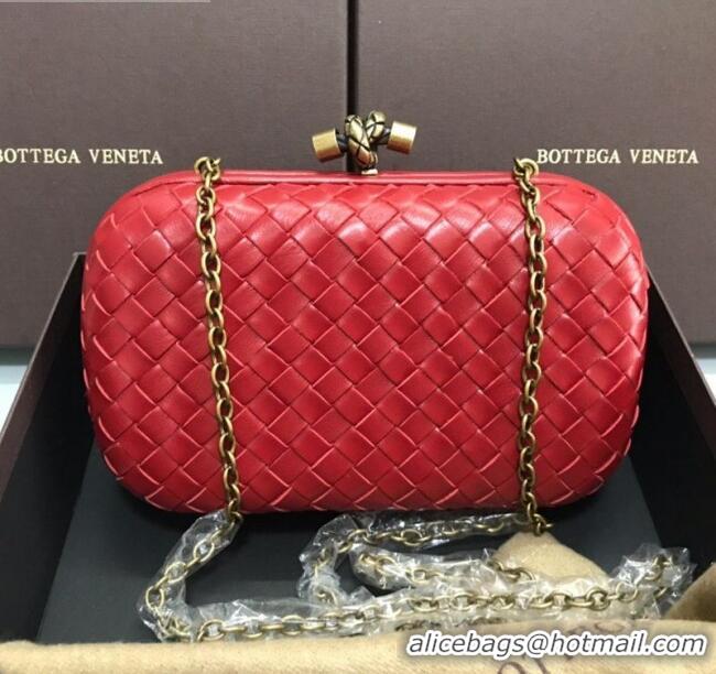 Fashion Cheap Bottega Veneta Knot Woven Lambskin Clutch with Chain BV11010 Red