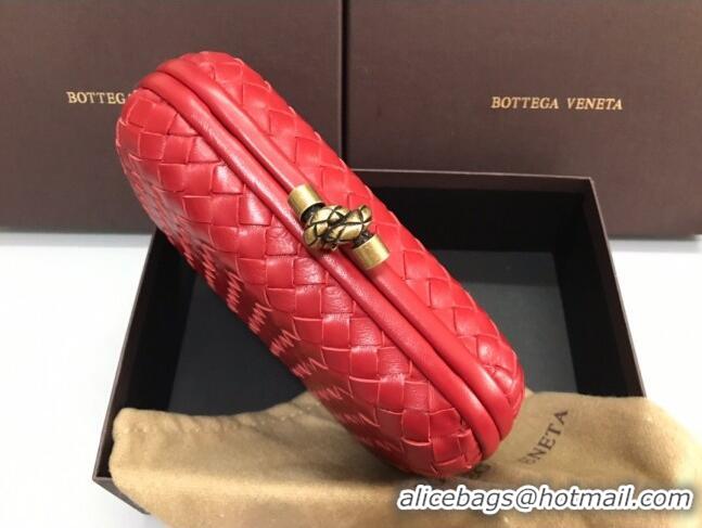 Fashion Cheap Bottega Veneta Knot Woven Lambskin Clutch with Chain BV11010 Red