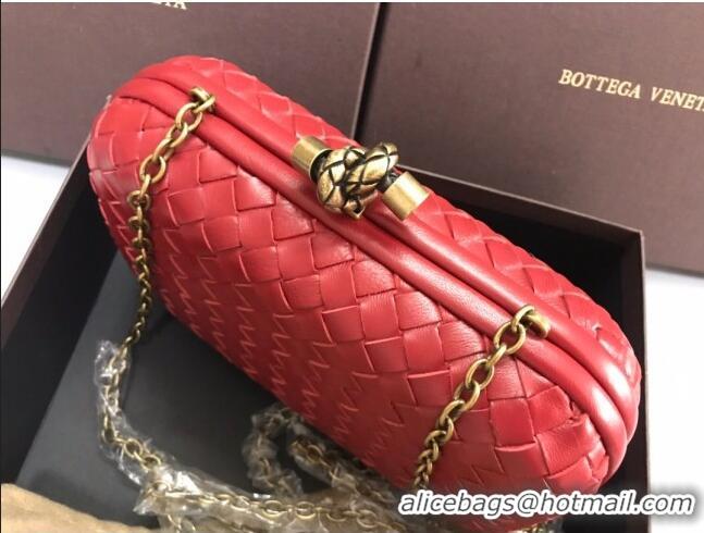 Fashion Cheap Bottega Veneta Knot Woven Lambskin Clutch with Chain BV11010 Red