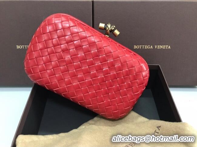 Fashion Cheap Bottega Veneta Knot Woven Lambskin Clutch with Chain BV11010 Red