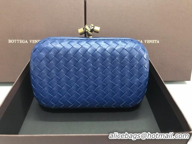 Top Quality Bottega Veneta Knot Woven Lambskin Clutch with Chain BV11010 Dark Blue