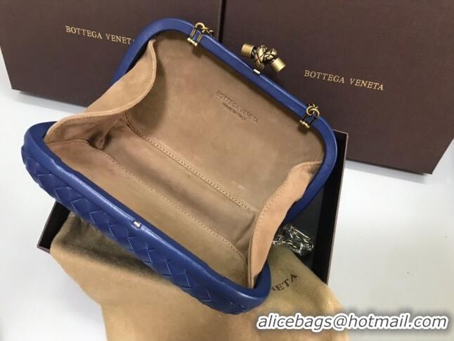 Top Quality Bottega Veneta Knot Woven Lambskin Clutch with Chain BV11010 Dark Blue