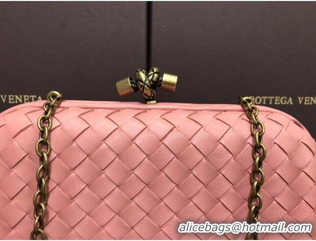 Grade Design Bottega Veneta Knot Woven Lambskin Clutch with Chain BV11010 Pink