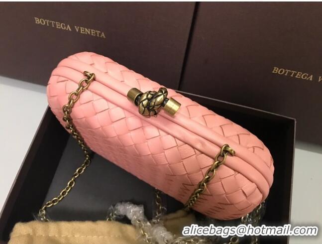 Grade Design Bottega Veneta Knot Woven Lambskin Clutch with Chain BV11010 Pink