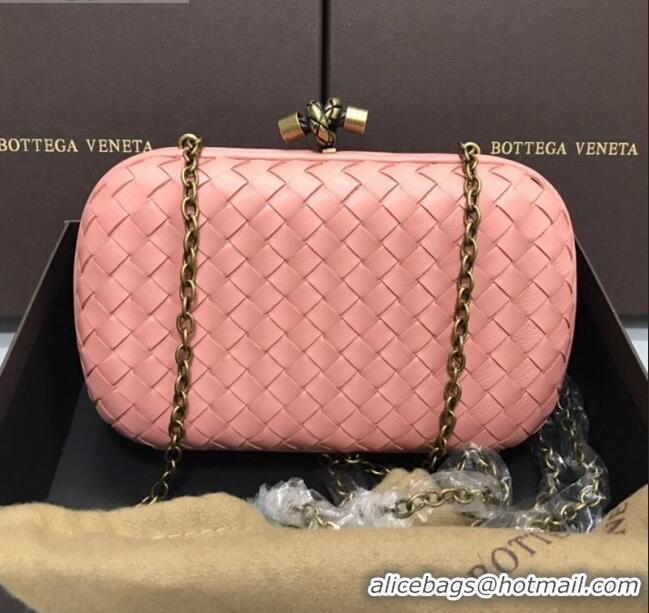 Grade Design Bottega Veneta Knot Woven Lambskin Clutch with Chain BV11010 Pink