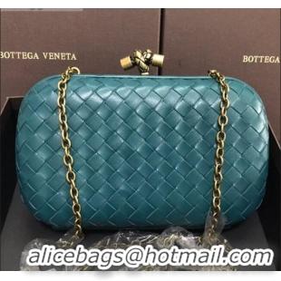 Discount Bottega Veneta Knot Woven Lambskin Clutch with Chain BV11010 Blue-Green