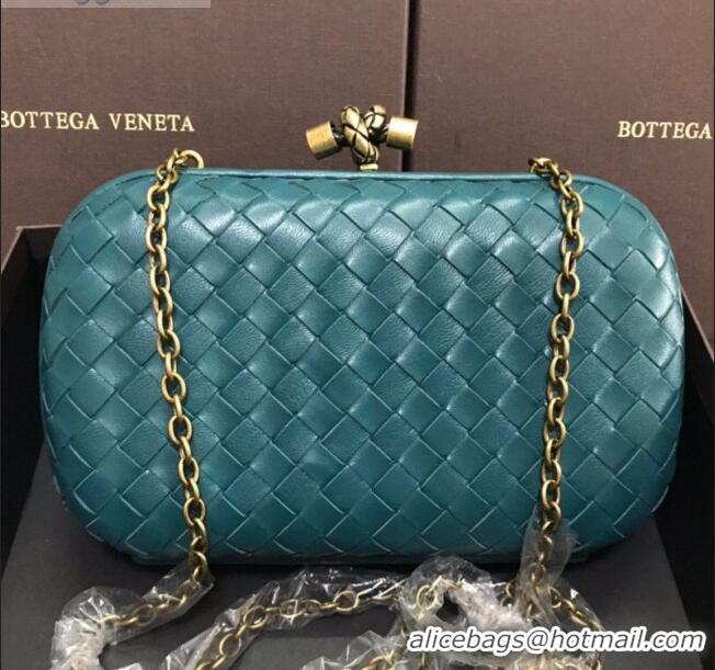 Discount Bottega Veneta Knot Woven Lambskin Clutch with Chain BV11010 Blue-Green