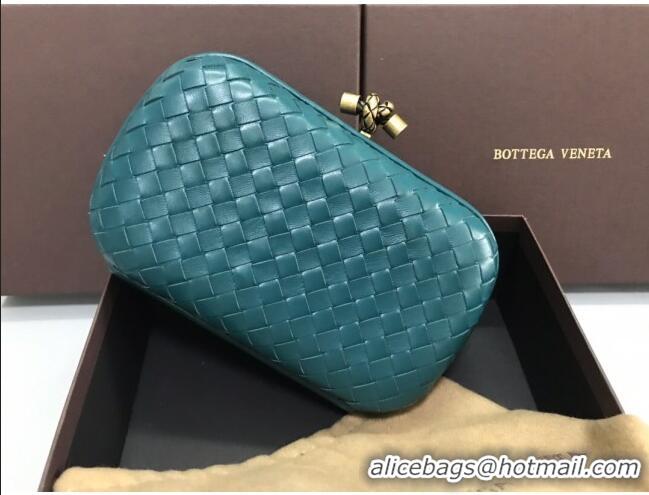 Discount Bottega Veneta Knot Woven Lambskin Clutch with Chain BV11010 Blue-Green