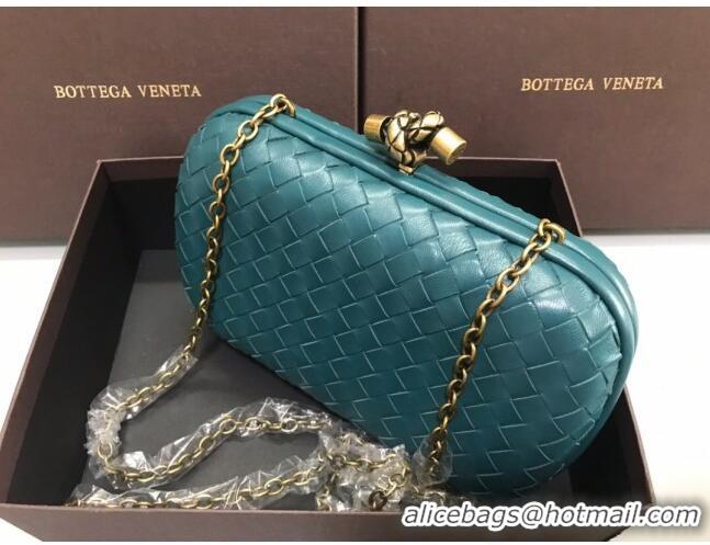 Discount Bottega Veneta Knot Woven Lambskin Clutch with Chain BV11010 Blue-Green