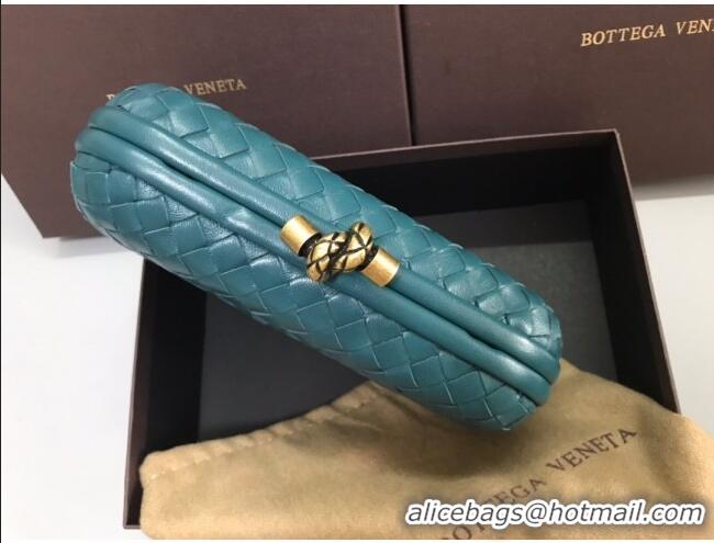 Discount Bottega Veneta Knot Woven Lambskin Clutch with Chain BV11010 Blue-Green